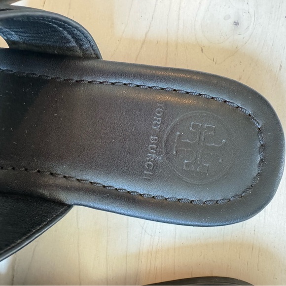 Tory Burch Marsden Flat Thong Sandal Black Leather Size 7 With Dust Bag - Picture 3 of 9